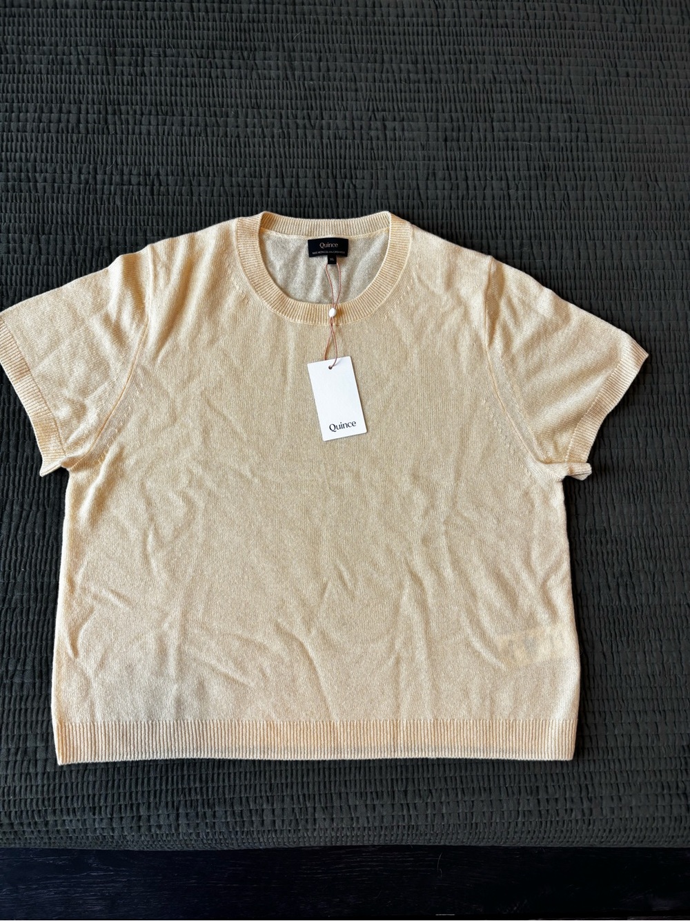 NWT Quince 100% Mongolian Cashmere Short Sleeve Tee XL Butter Yellow